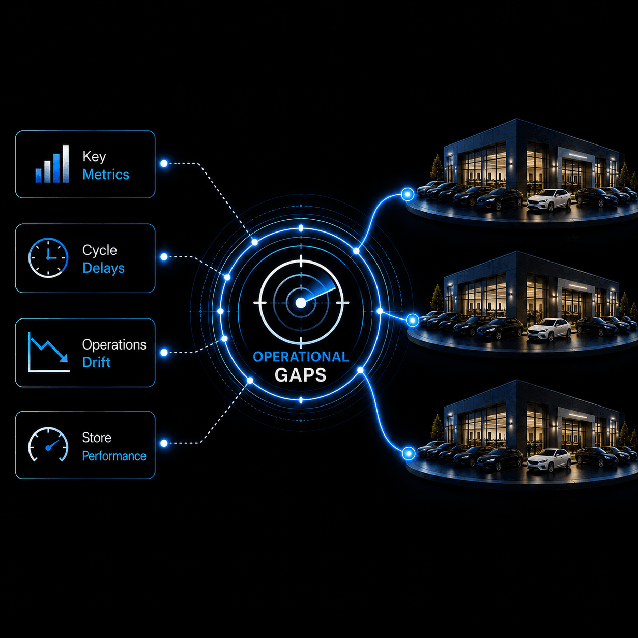 Operational gaps dashboard across multiple dealership rooftops